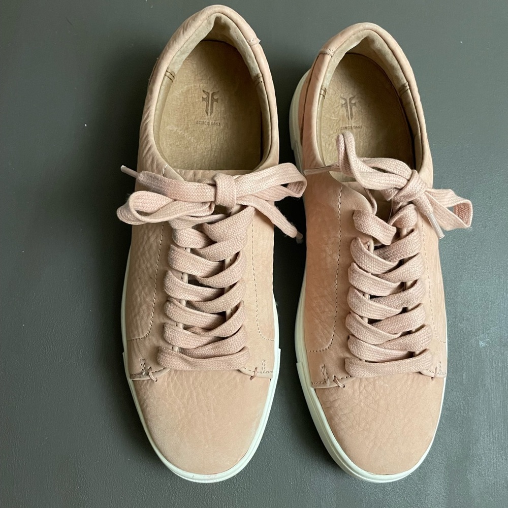 Women's Blush Pink Leather Lace-Up Sneakers